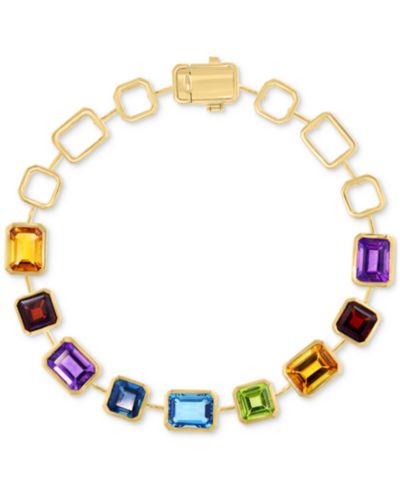 EFFY® Multi-Gemstone Open Link Bangle Bracelet (14-1/4 ct. t.w.) in 14k Gold-Plated Sterling Silver
