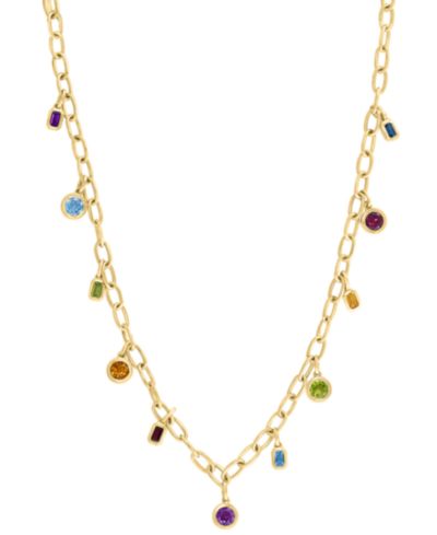 Колье EFFY® Multi-Gemstone Bezel Dangle, 18", 14k Gold-Plated Sterling Silver