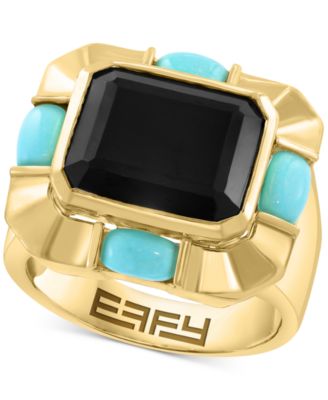 EFFY® Onyx & Turquoise Cushion & Oval Statement Ring in 14k Gold-Plated Sterling Silver