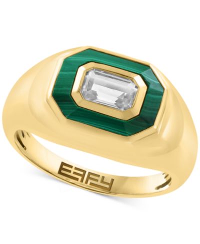 Кольцо EFFY® White Topaz (5/8 ct. t.w.) & Malachite Octagon в 14k Gold-Plated Sterling Silver
