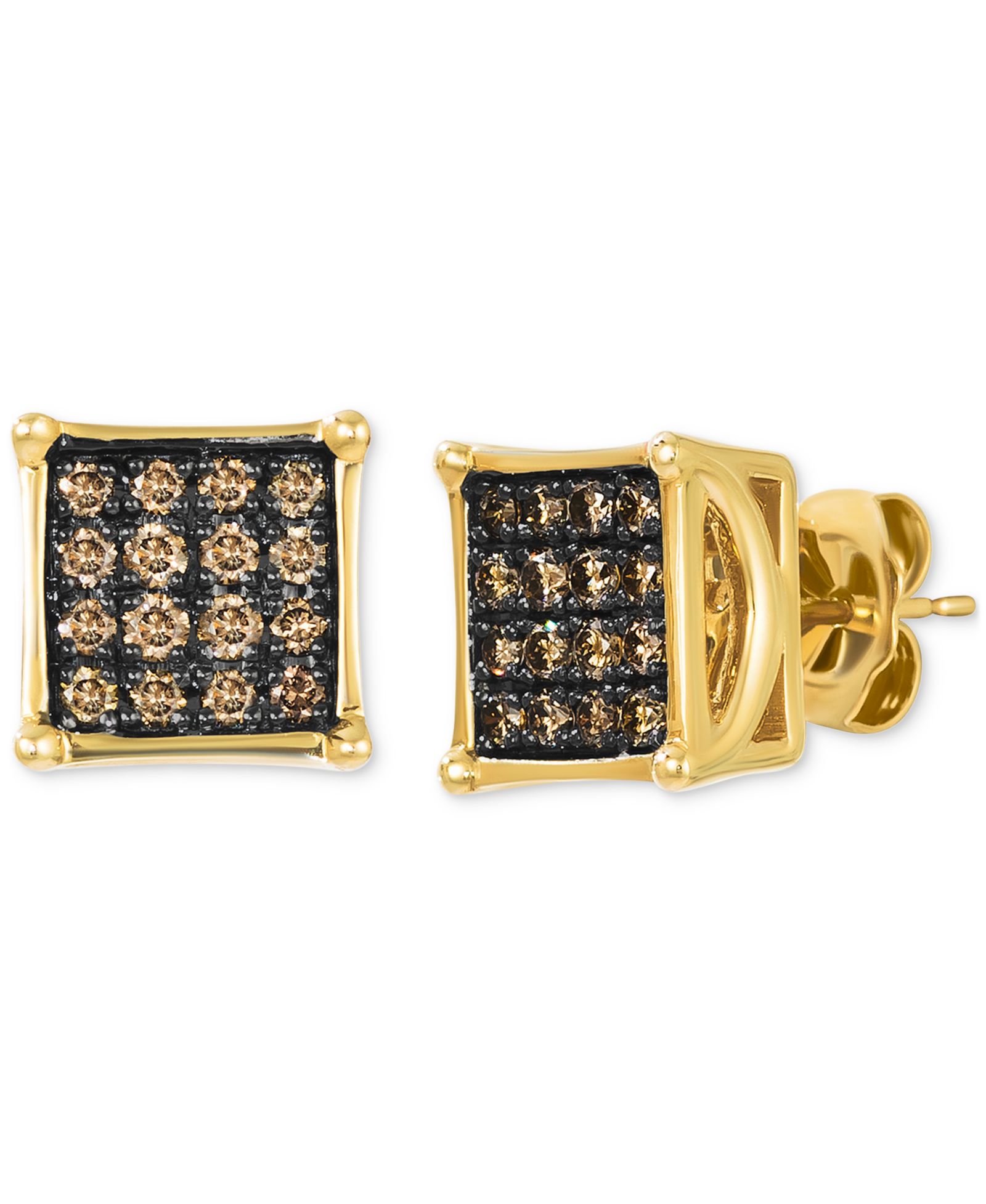 Le Vian Chocolatier® Men's Chocolate Diamond Square Cluster Stud Earrings (1/2 ct. t.w.) in 14k Gold