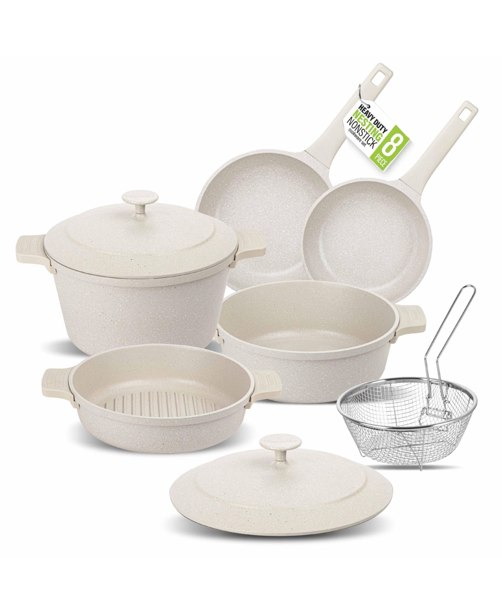 Granitestone Ceramic 8-Piece Cookware Set - Nesting, Nonstick, Silicone Handles