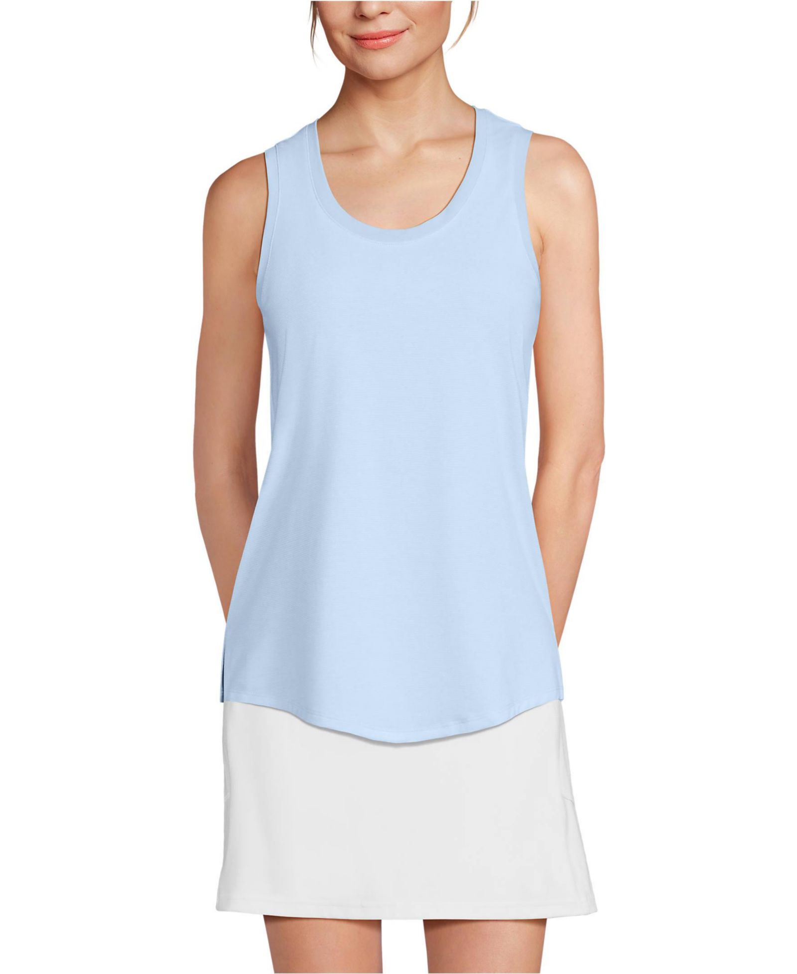 Lands' End Women's Sleeveless Power Performance Scoop Neck Curved Hem Tunic Tank