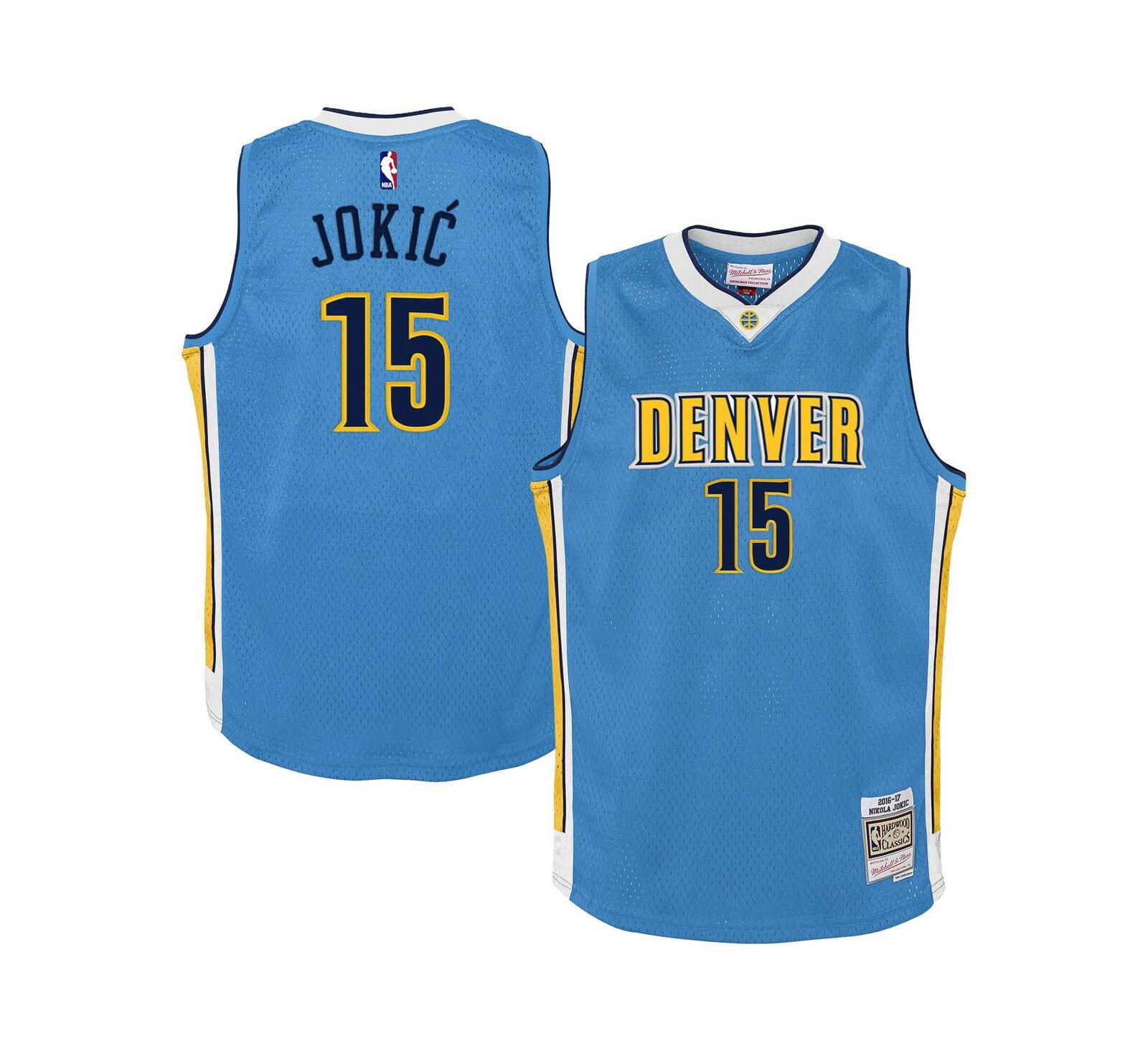 Джерси Mitchell & Ness Nikola Jokic Denver Nuggets 2016/17 Hardwood Classics Swingman для мальчиков и девочек, светло-голубая