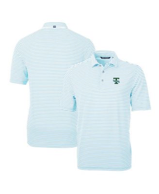 Мужская поло-рубашка Cutter & Buck Light Blue Tulane Green Wave с логотипом Virtue Eco Pique Stripe