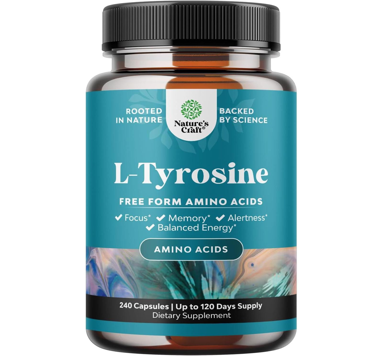 L-Tyrosine капсулы, высокоэффективная добавка для ментальной энергии, настроения, фокуса и когнитивных функций, Nature's Craft, 240 шт