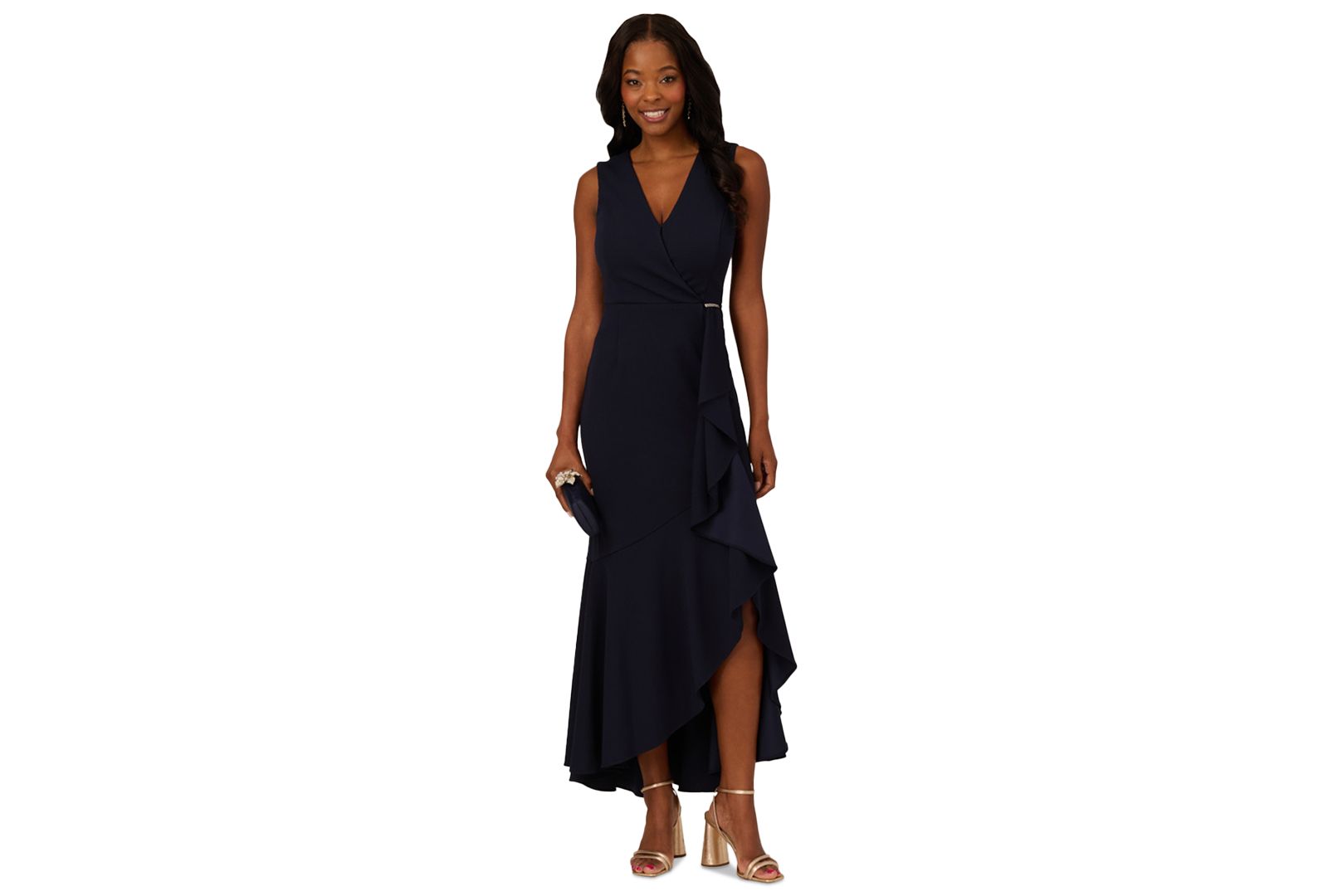 Женское платье Adrianna Papell Ruffled V-Neck High-Low