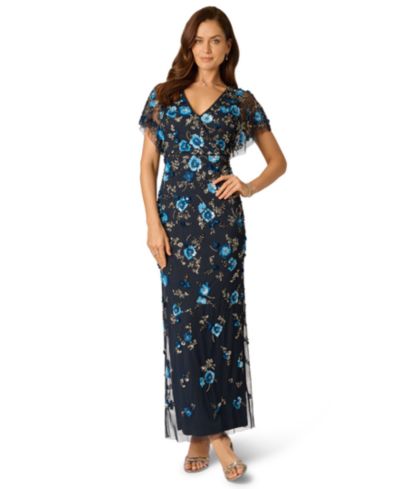 Adrianna Papell Women's Beaded Mesh Column Dress