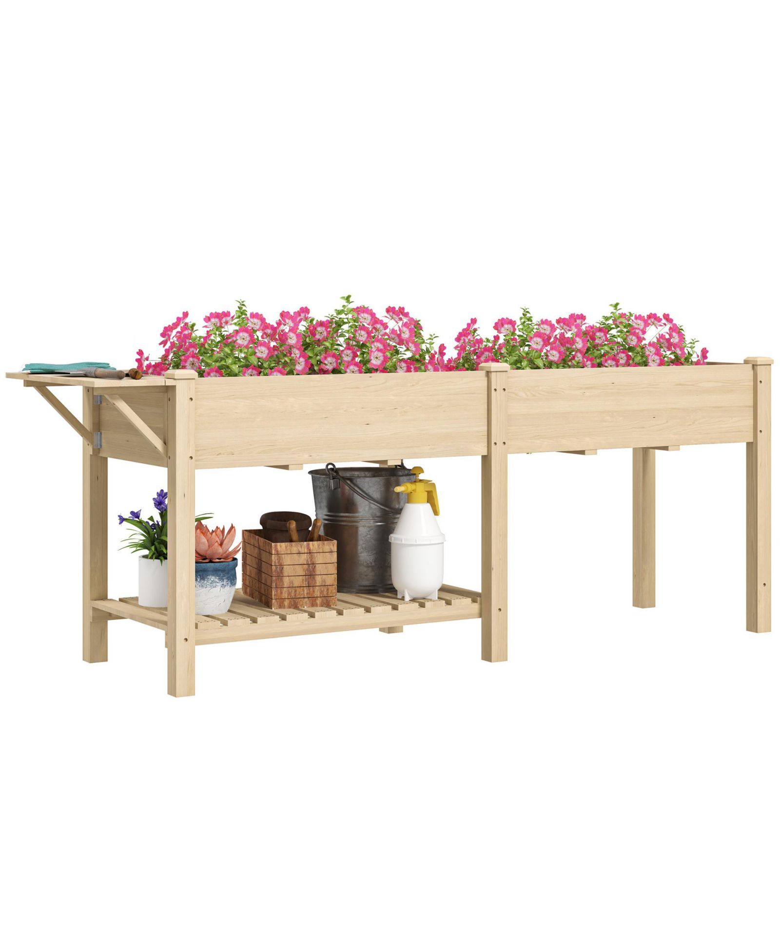 Outsunny Raised Garden Bed, Wood Raised Planter with Liners,