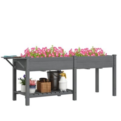 Outsunny Raised Garden Bed, Wood Raised Planter with Liners,