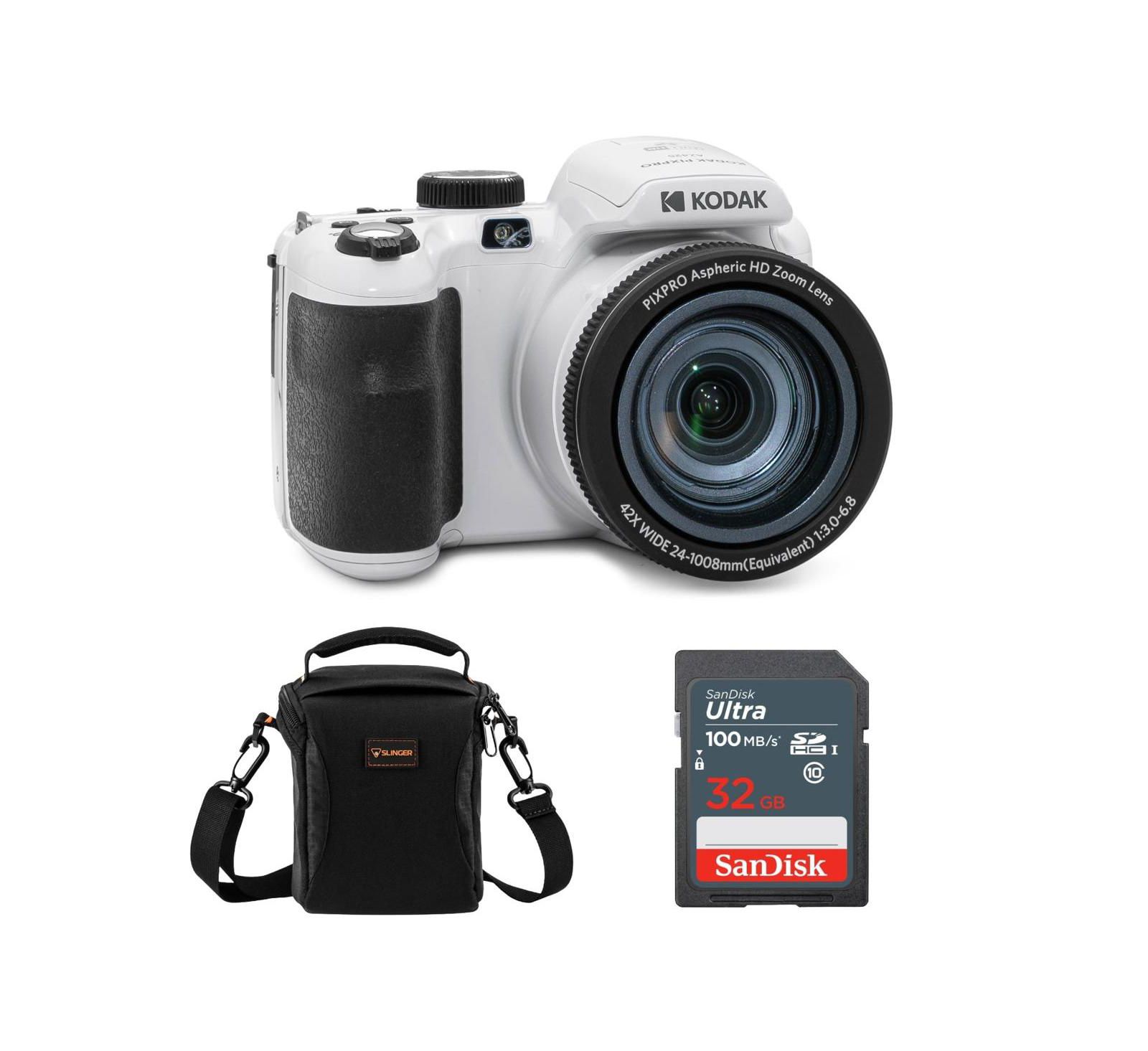 Kodak PIXPRO AZ425 Astro Zoom 20MP FHD Digital Camera,White w/32GB Card,Bag
