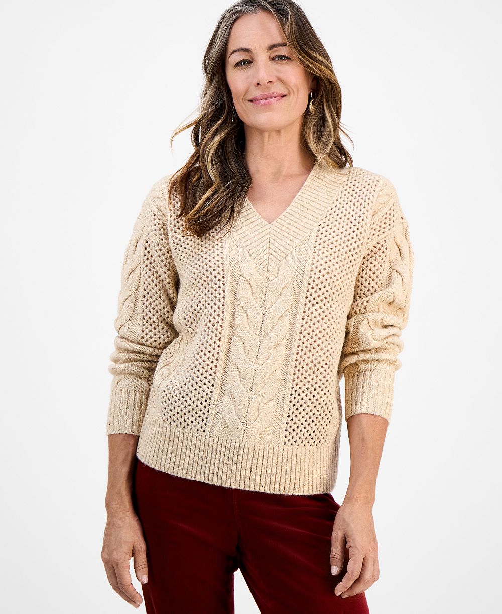 Style & Co Petite Sequin Cable-Knit Sweater, Macy's Exclusive