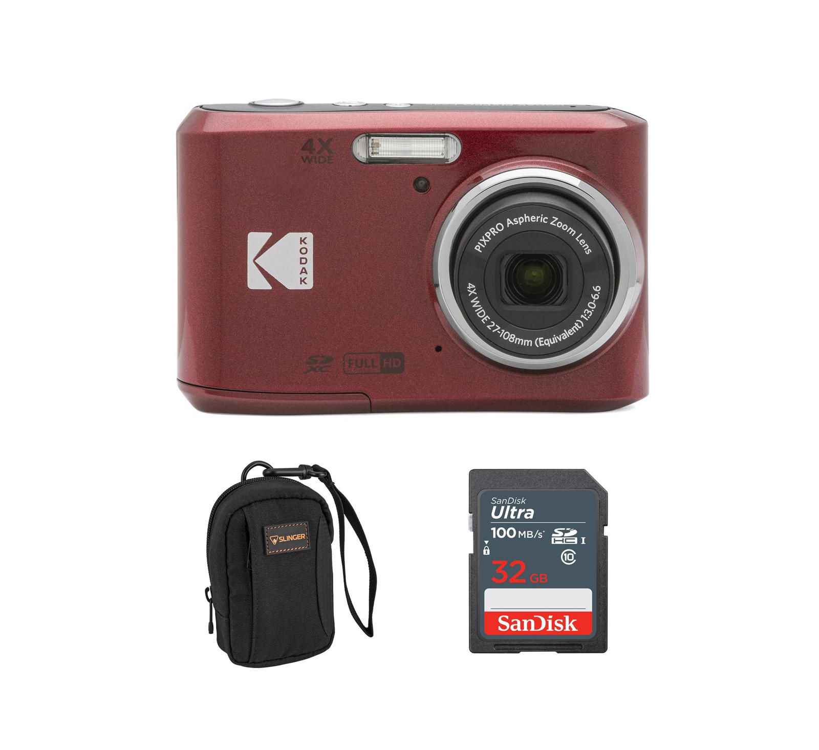 Цифровая камера Kodak PIXPRO FZ45 Friendly Zoom 16MP Full HD, красная, комплект с картой памяти 32 ГБ и чехлом для камеры