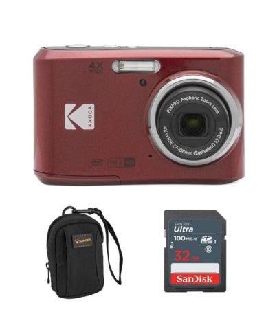 Цифровая камера Kodak PIXPRO FZ45 Friendly Zoom 16MP Full HD, красная, комплект с картой памяти 32 ГБ и чехлом для камеры