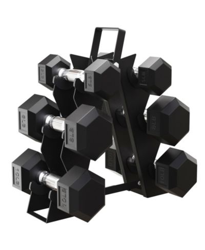 BalanceFrom Rubber Encased Hex Dumbbell Set, 5, 8 and 10 Pound Pairs w/ Metal Rack