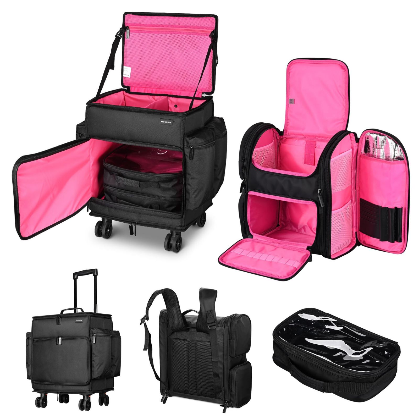 Byootique Rolling Hairdresser Organizer Case w/ Hair Tools Travel Bag Backpack