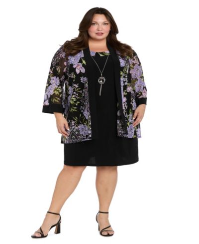 R & M Richards Plus Size 2-Pc. Floral-Print Jacket & Dress Set