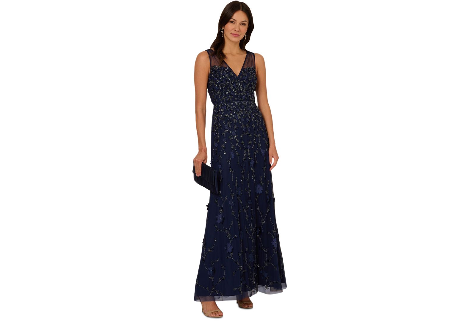 Adrianna Papell Women's V-Neck Beaded Sleeveless Gown