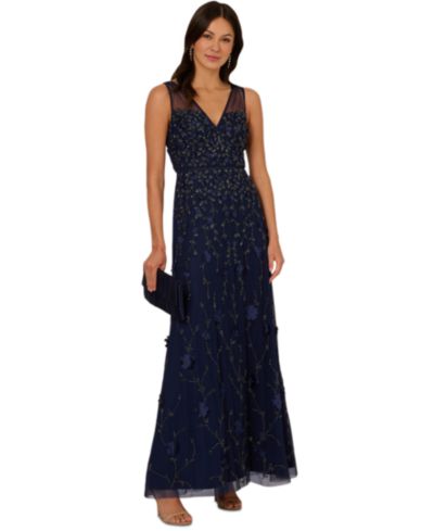 Женское вечернее платье Adrianna Papell Women's V-Neck Beaded Sleeveless Gown