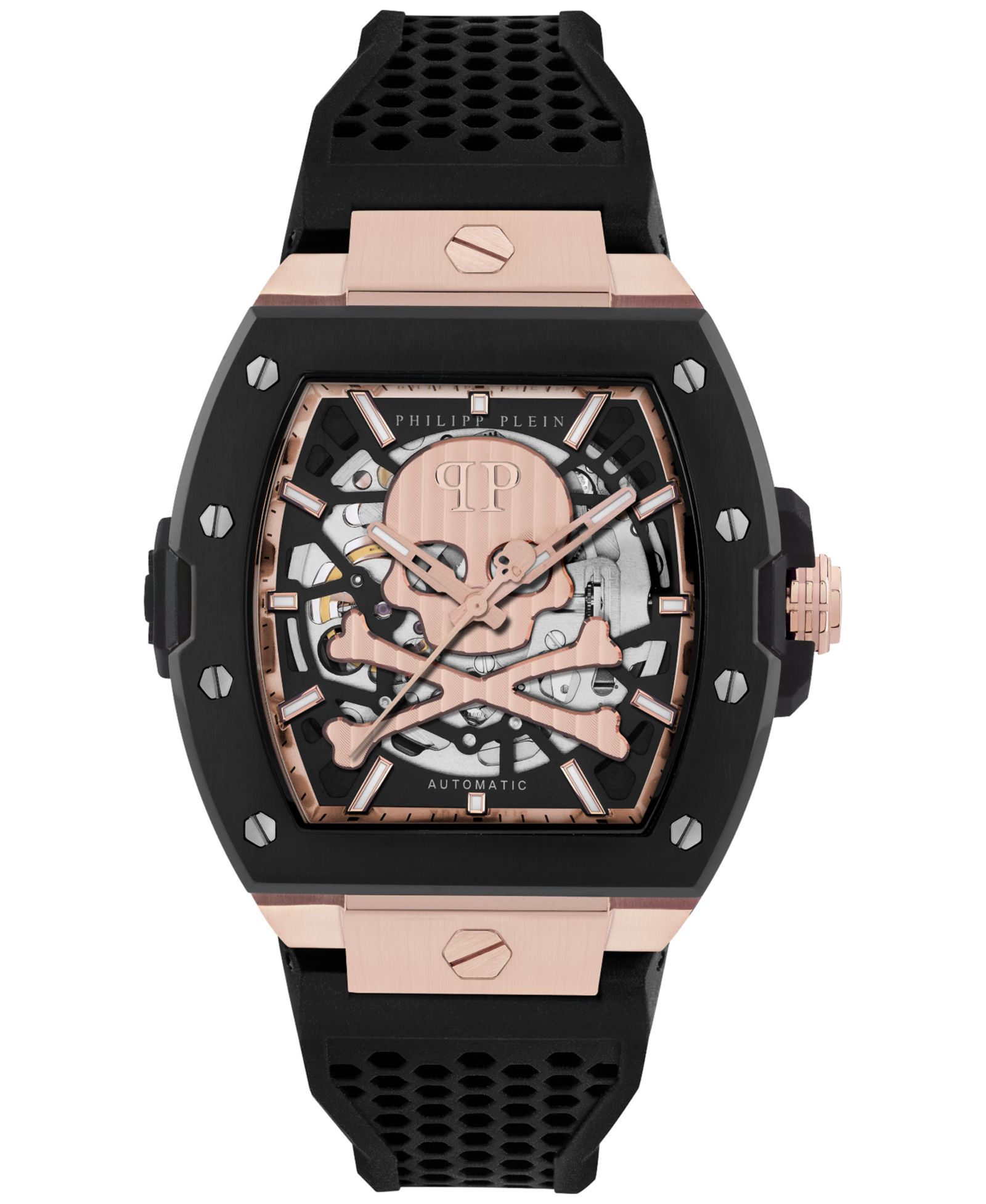 Philipp Plein Men's Automatic The Skeleton 2.0 Black Silicone Strap Watch 44mm