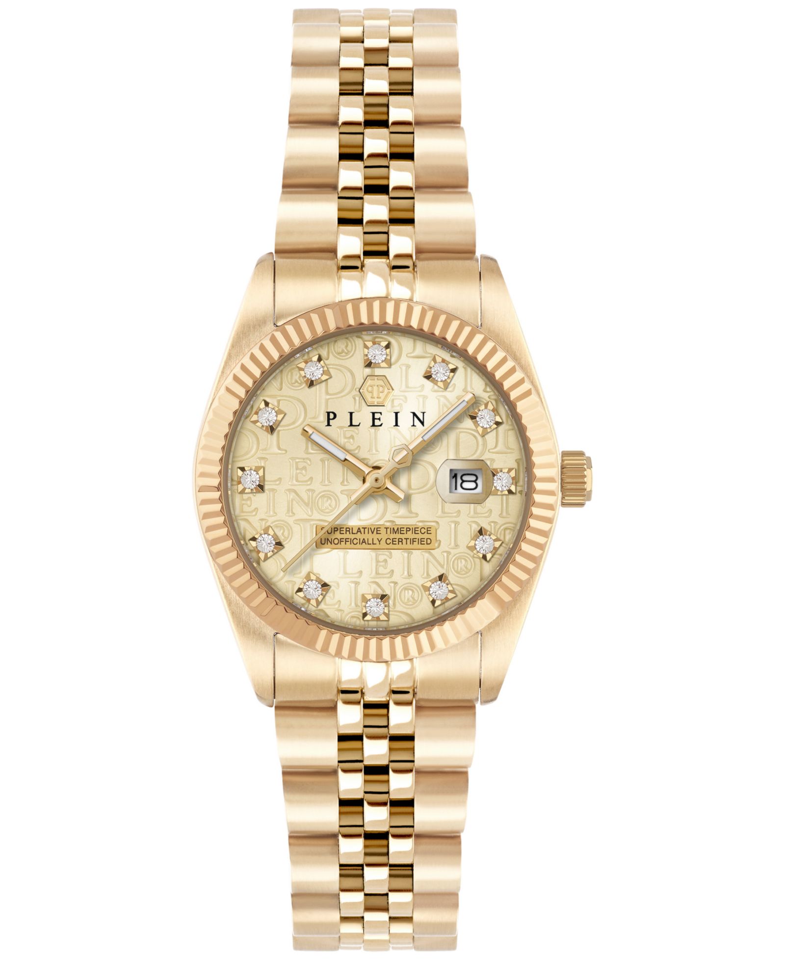 Philipp Plein Женские наручные часы Date Superlative, сталь с золотым напылением, 28mm