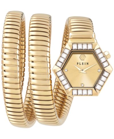 Женские часы Philipp Plein Snake Hexagon Gold Ion Plated Wrap Bracelet 28mm