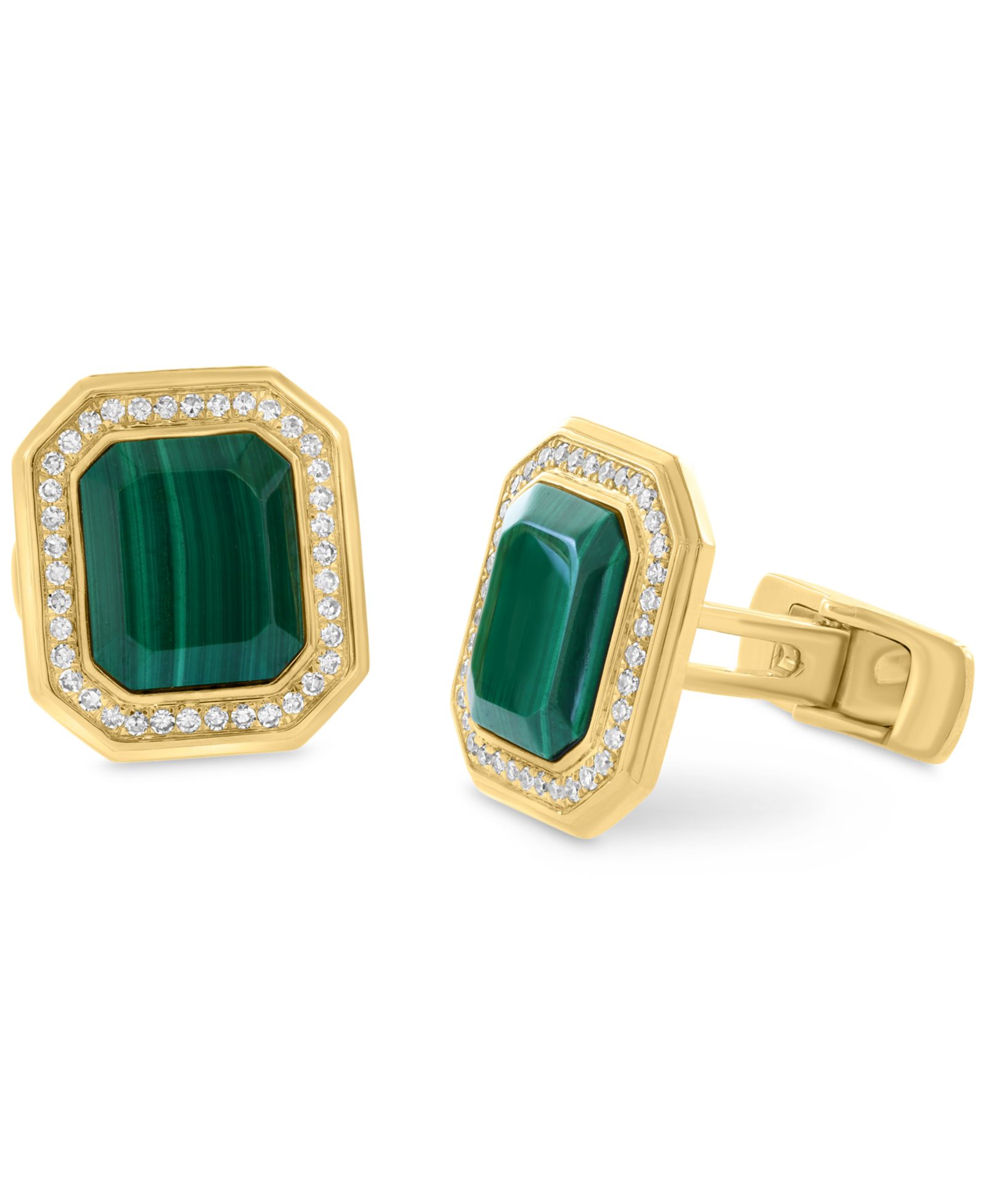 EFFY® Men's Malachite & Diamond (3/8 ct. t.w.) Octagon Cufflinks in Gold-Plated Sterling Silver