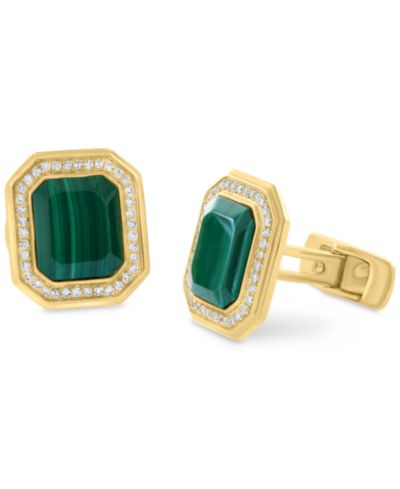 EFFY® Men's Malachite & Diamond (3/8 ct. t.w.) Octagon Cufflinks in Gold-Plated Sterling Silver