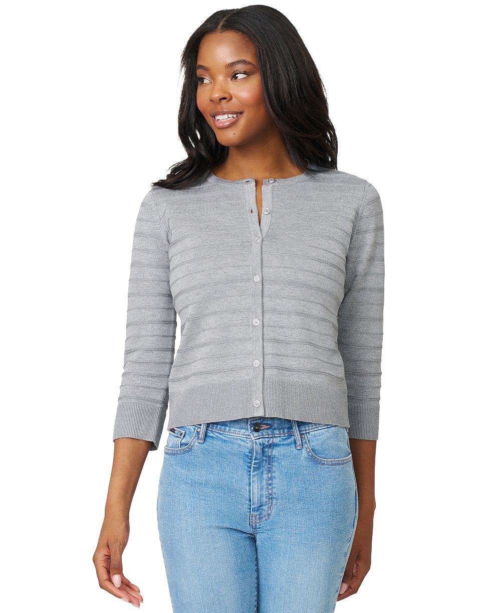 Melissa Paige Women's Ottoman-Rib 3/4-Sleeve Crewneck Cardigan