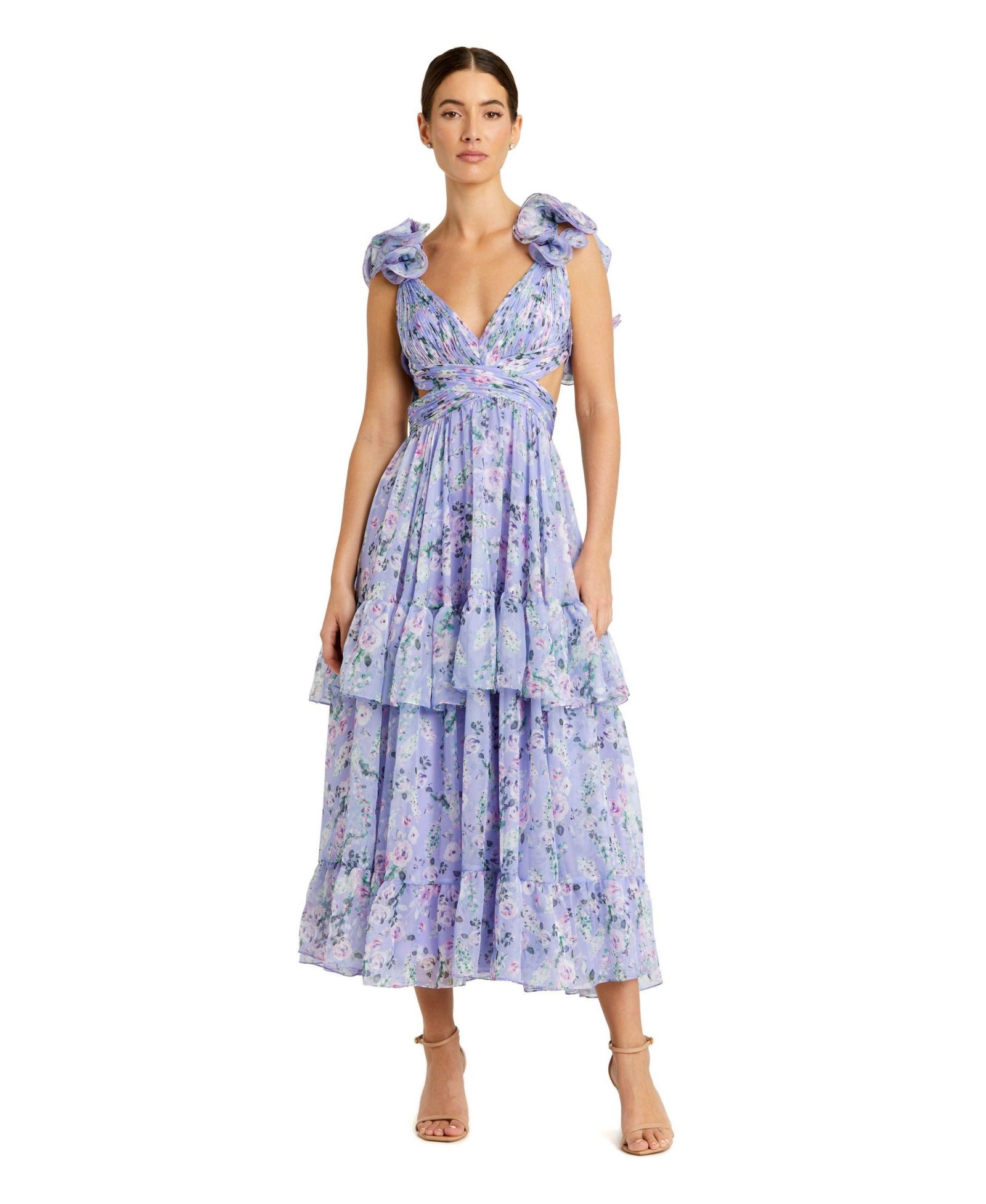 Mac Duggal Women's Feathered Hem High Neck Sleeveless A Line Dress