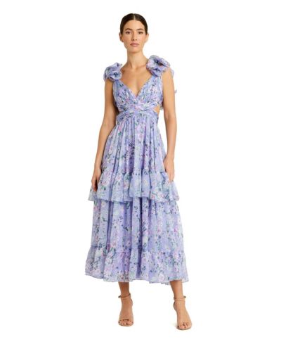 Mac Duggal Women's Feathered Hem High Neck Sleeveless A Line Dress