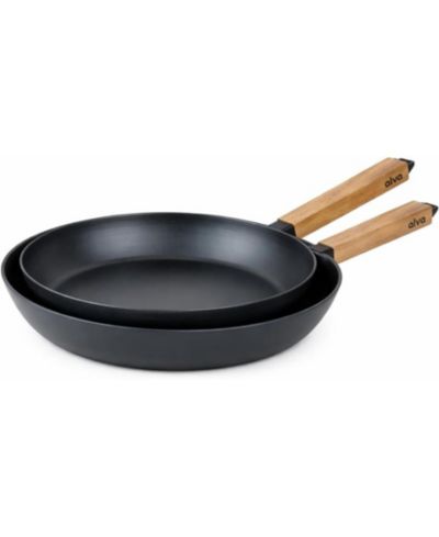Alva Forest Carbon Steel Frying Pan 2-Piece Set w/ Acacia Wood Handle