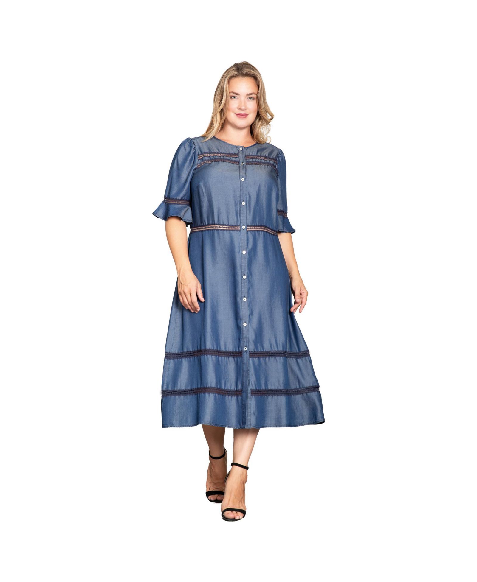 Платье миди с пуговицами из тенселя Plus Size