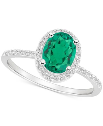 Lab-Created Emerald (1 ct. t.w.) & Lab-Created White Sapphire (1/5 ct. t.w.) Oval Halo Ring