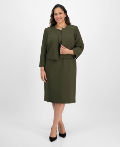 Le Suit Plus Size Костюм из жакета без воротника и платья-футляра