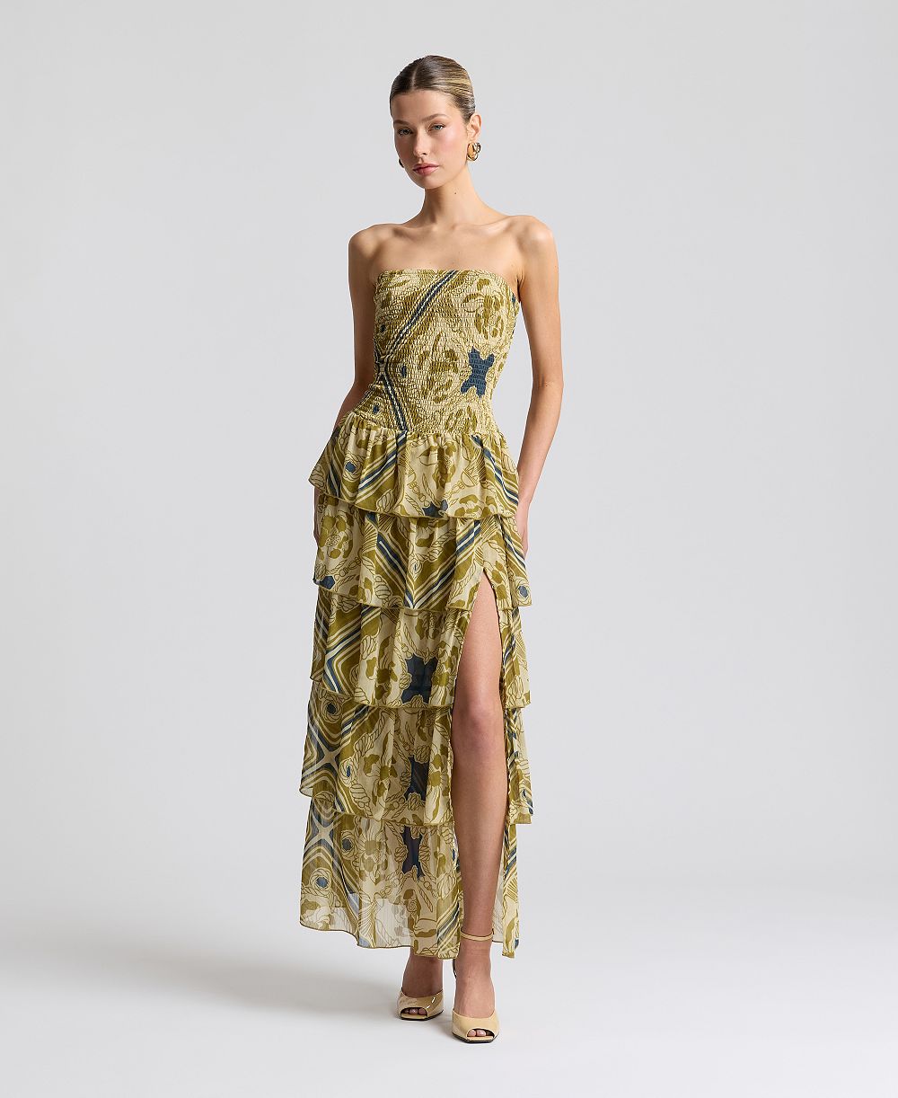 Женское платье Avec Les Filles Smocked-Bodice Strapless Maxi
