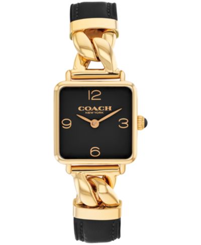 COACH Женские часы Cass Gold-Tone Stainless Steel и Black Leather Strap, 22mm