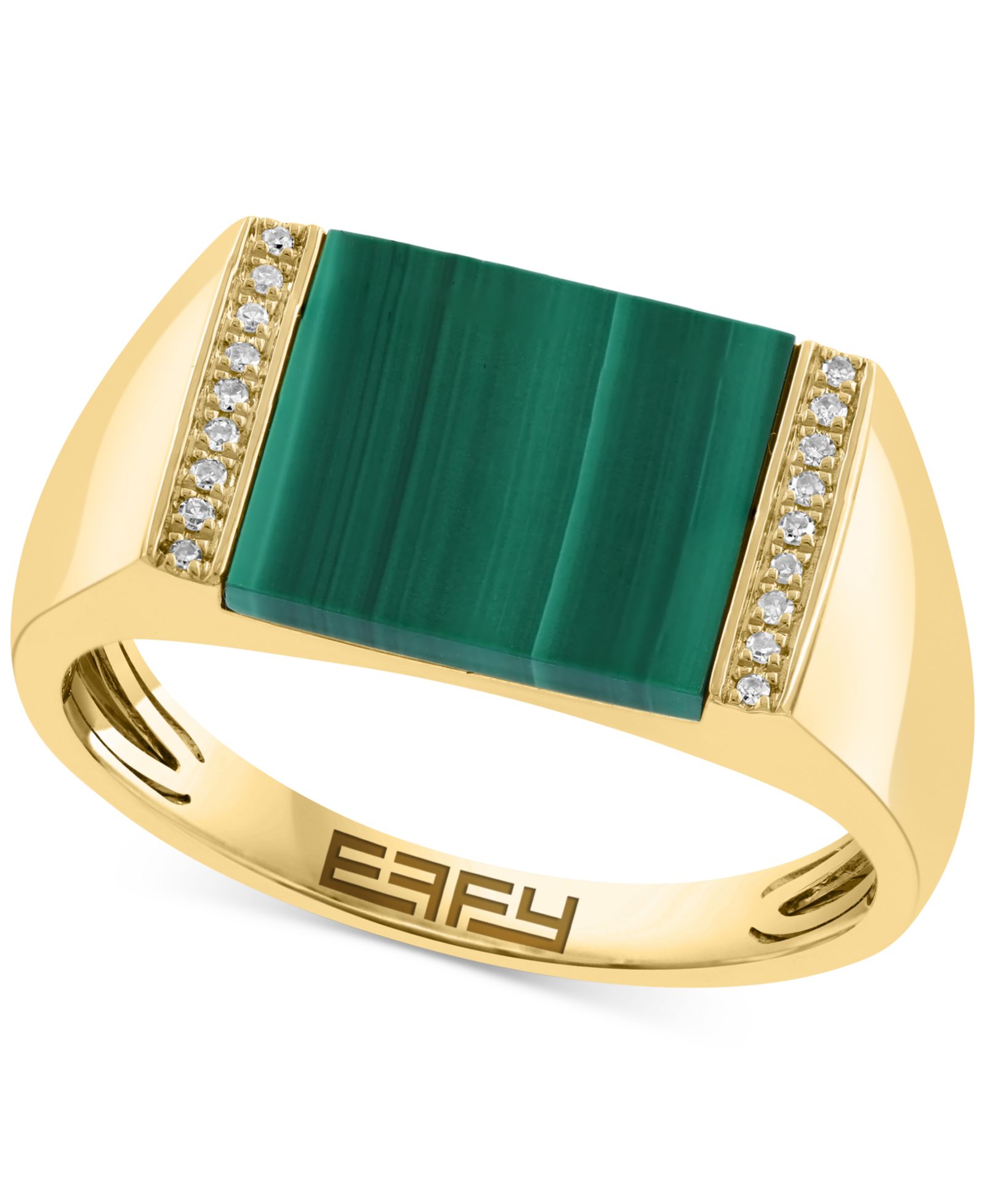 EFFY® Men's Malachite & Diamond (1-1/20 ct. t.w.) Square Ring in 14K Gold