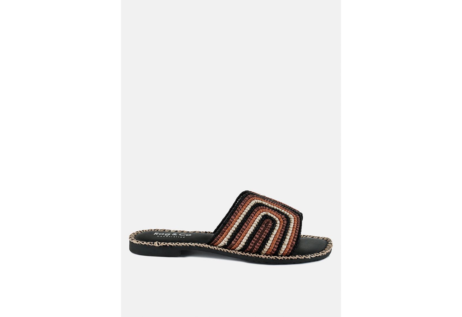 Rag and Co Womens Kente Patterned Raffia Slip-On Flats