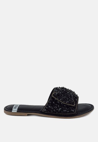 Rag and Co Womens Pipa Big Bow Beaded Flats