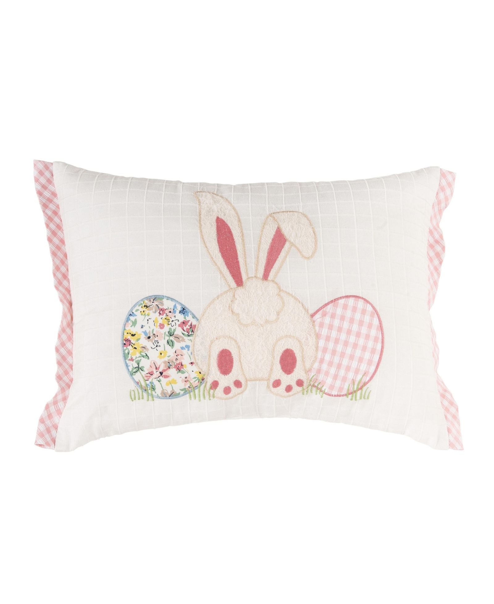 Happy Bunny Eggs Embroidered Easter Mini Lumbar Accent Pillow 13" x 18"
