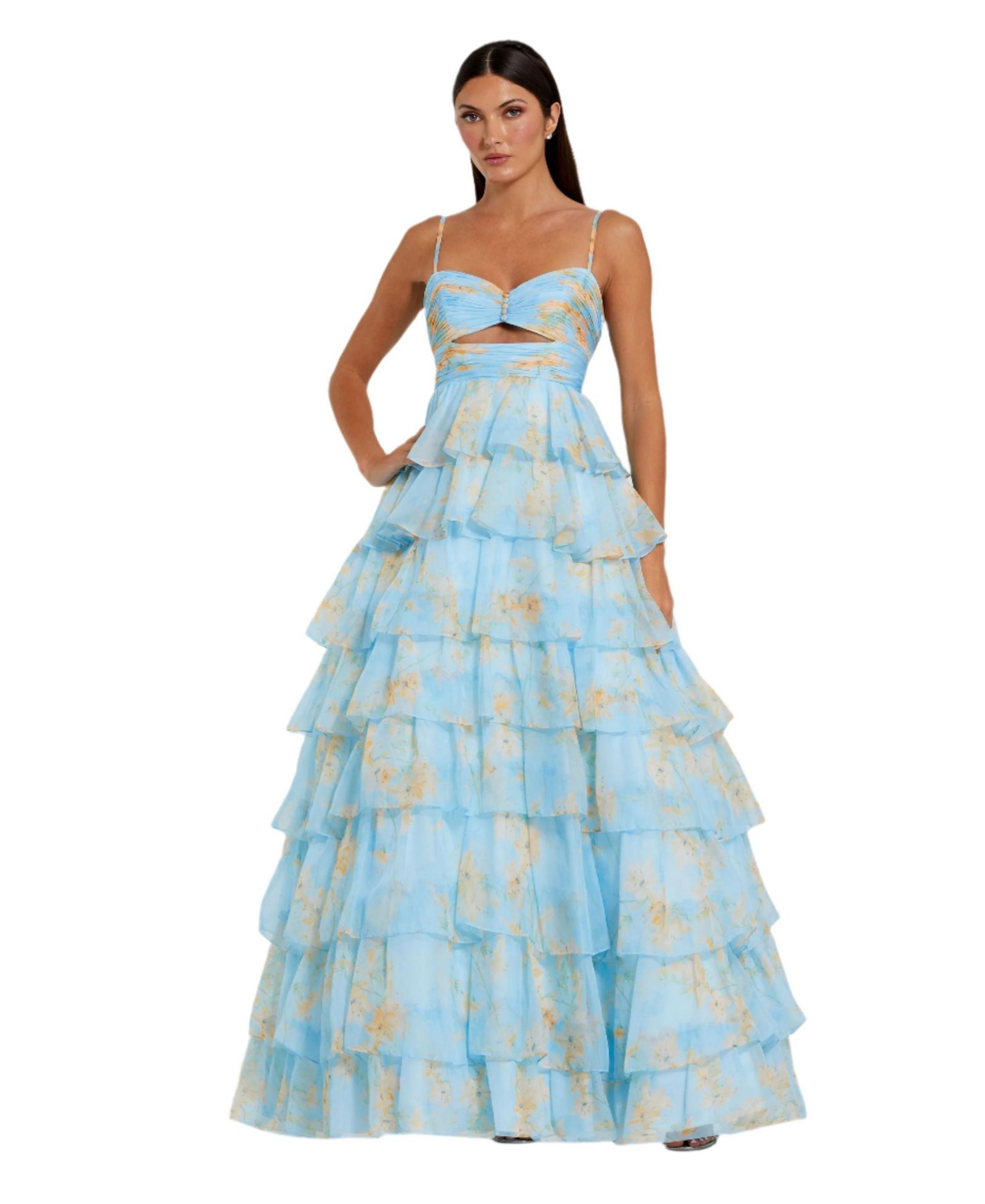 Женское вечернее платье Mac Duggal Floral Cut Out Ruffle Tiered