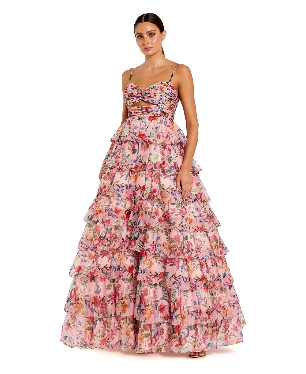 Mac Duggal Women's Floral Cut Out Ruffle Tiered Gown
