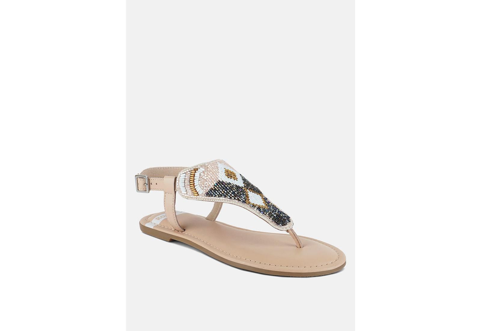Chitra Pin Buckle Beaded Flat Sandals