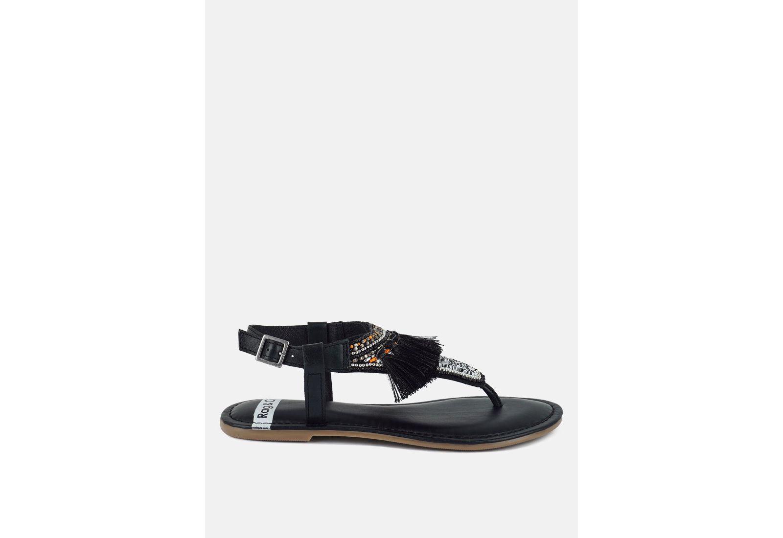 Rag and Co Womens Risha Genuine Leather Tassel Sandals