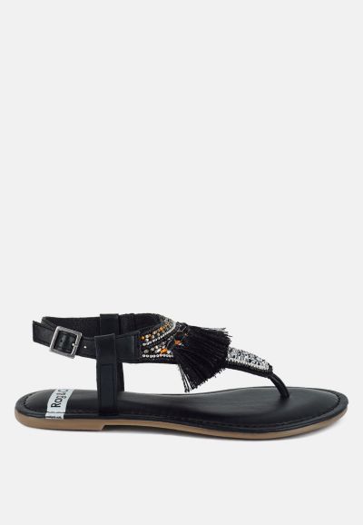 Rag and Co Womens Risha Genuine Leather Tassel Sandals