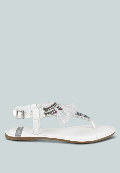 Rag and Co Womens Risha Genuine Leather Tassel Sandals