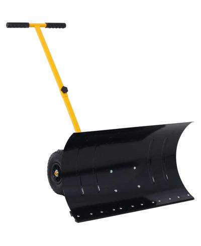 Snow Shovel with Wheels, Snow Pusher, Cushioned Adjustable Angle Handle Snow Removal Tool, 29" Blade, 10" Wheels,yellow color