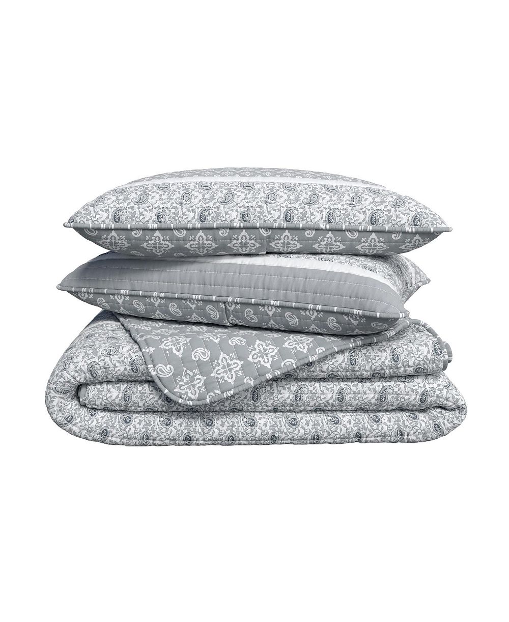 Linery and Co. Stripe and Paisley Microfiber Quilt Set With Shams