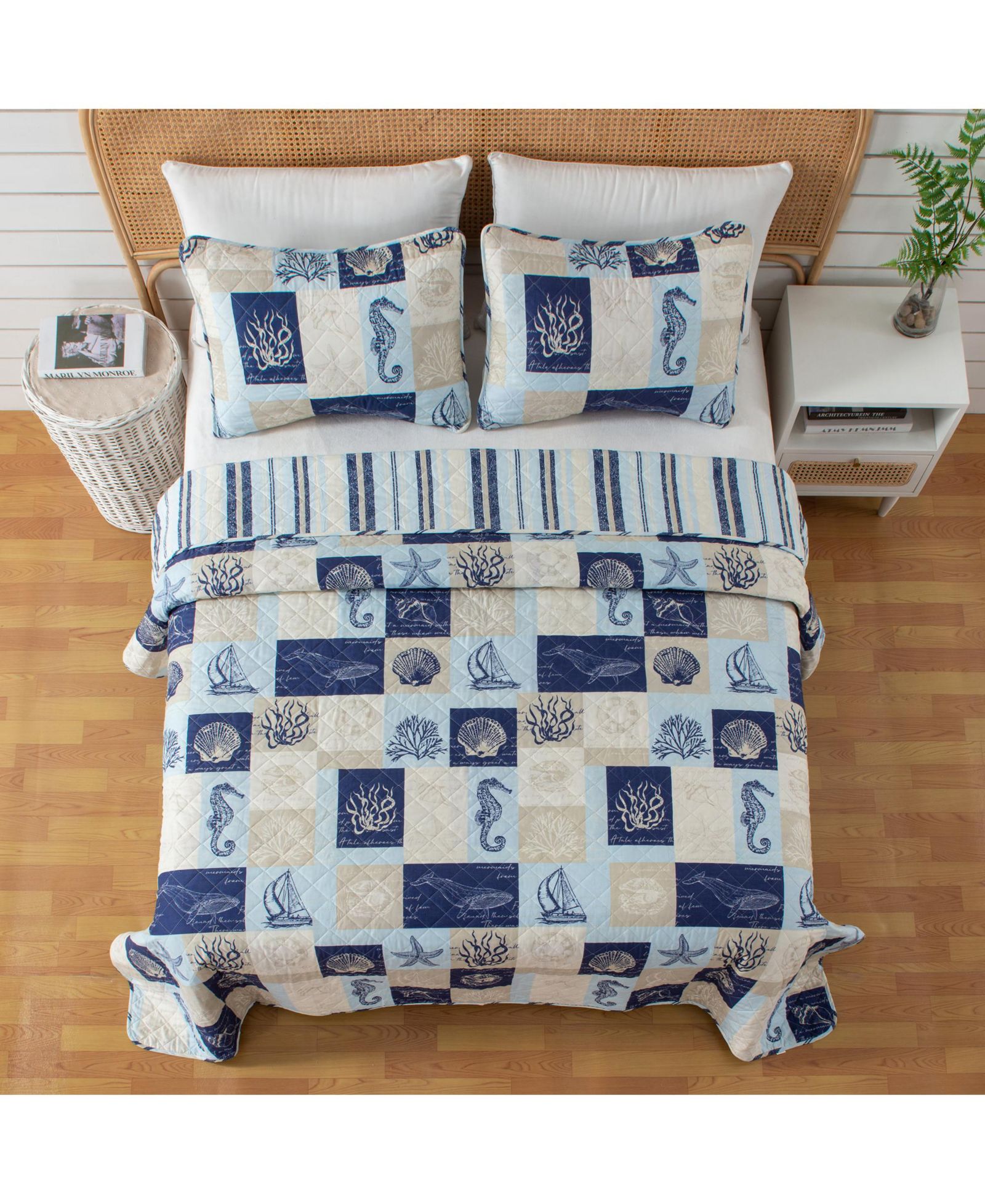 Linery and Co. Seashell Patchwork Microfiber Quilt Set With Shams
